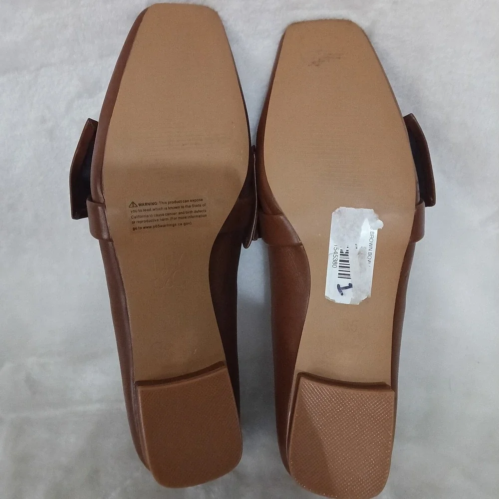 New York & Company Womens Brown Knotted Bow Square Toe Loafers Flats Size 8.5
